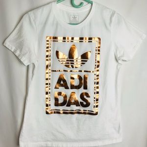 Adidas Gold Foil Signature Trefoil Logo Women’s Size XL T-shirt